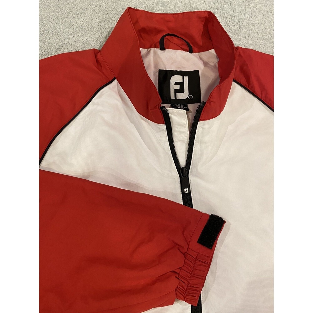 DryJoy By FootJoy‎ Windbreaker Rain Jacket Large 1/4 Zip Long Sleeve White Red L